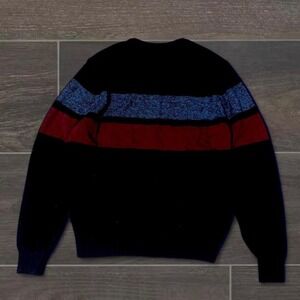 Vintage Black Izod medium sweater with red and grey stripes